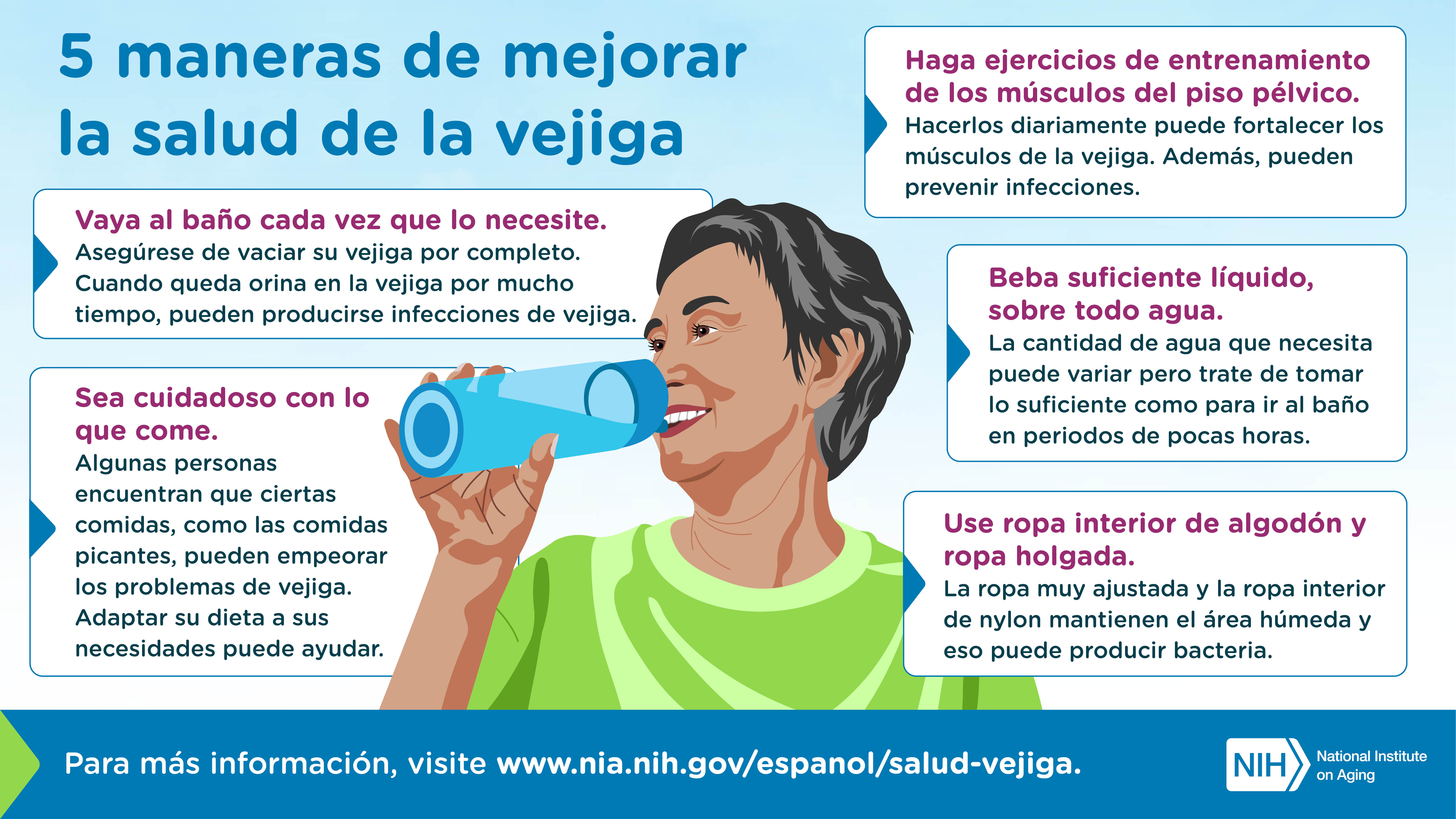 Infografía con información sobre cinco maneras de mantener una vejiga saludable 