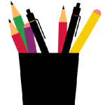 Illustration of a cup with pens and pencils