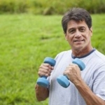 Older man lifting weights